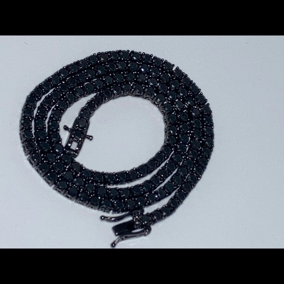 Black Moissanite Tennis Chain Necklace 925 Silver 18” 20” 3mm - Picture 2 of 5